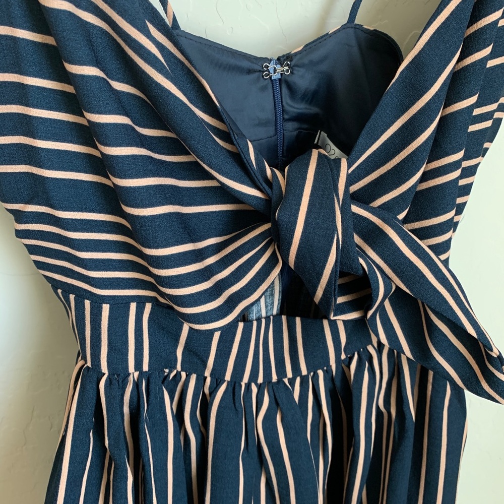 Stripe Bow Midi Dress (NAVY and CREAM) - Picture 7 of 8